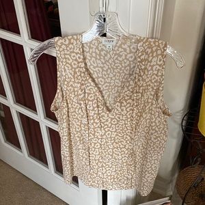 J.CREW Medium Sleeveless Tan & White blouse with tie front, pleated